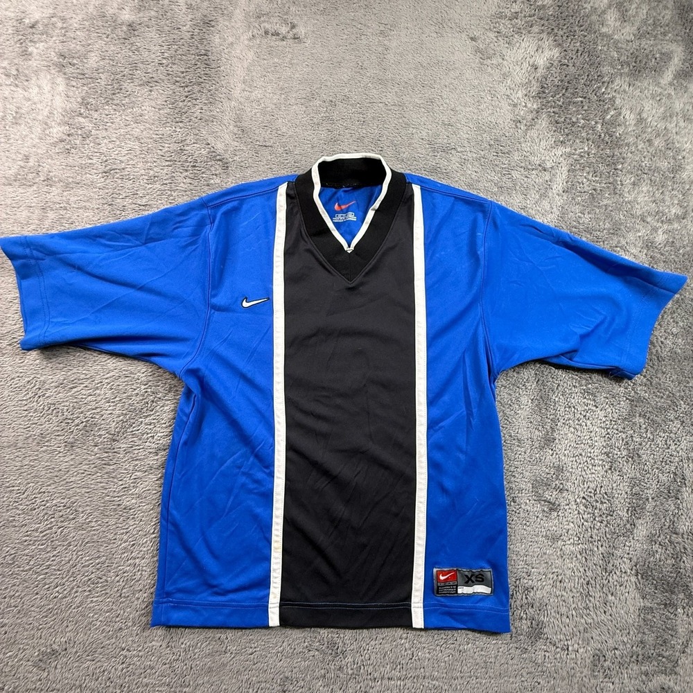 Nike Mens XS Soccer Jersey Blue Black White Colorblock V-Neck Athletic Shirt